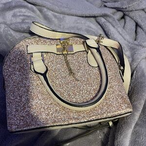 Aldo Cream and Gold Satchel with Elegant Glitter Finish